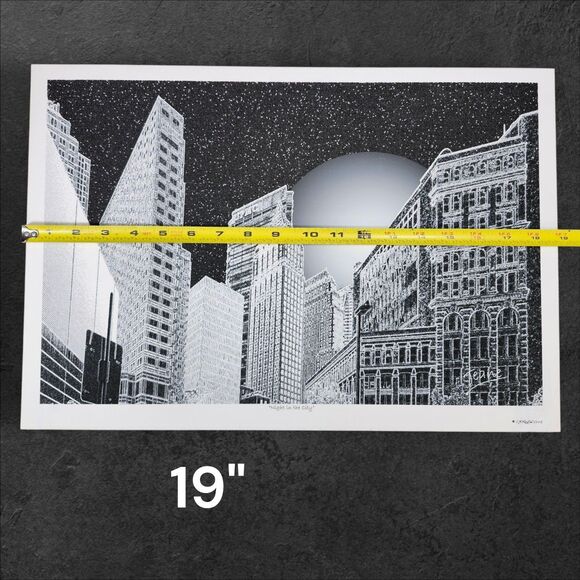 Shirley A. Jeane “Night in the City” Black & White Skyline Watercolor Print 2018 - Picture 9 of 10